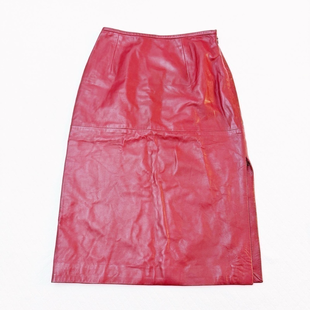 Douglas Hannant Red Leather Skirt Back Split Size 10